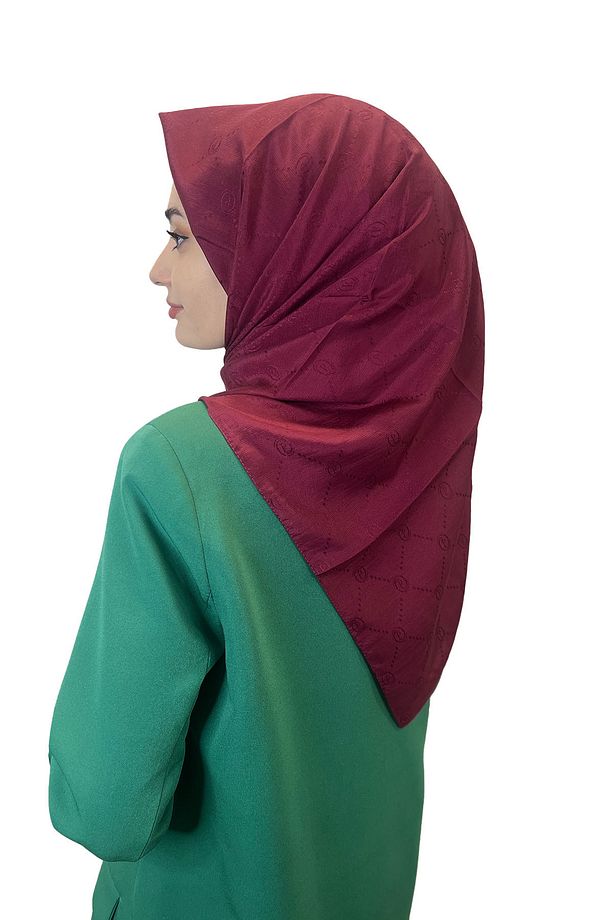Jakarlı Monogram Eşarp, Piramit Monogram, Desenli Koyu Bordo Eşarp 01009 - 1