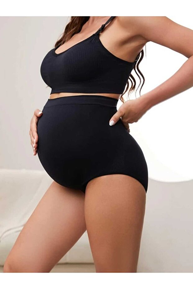 Women's 95% Cotton Black Maternity Panties