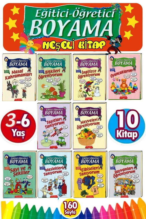 GÖNÜL YAYINCILIK 3-7 Yaş Eğitici Öğretici Boyama Seti 10 Kitap