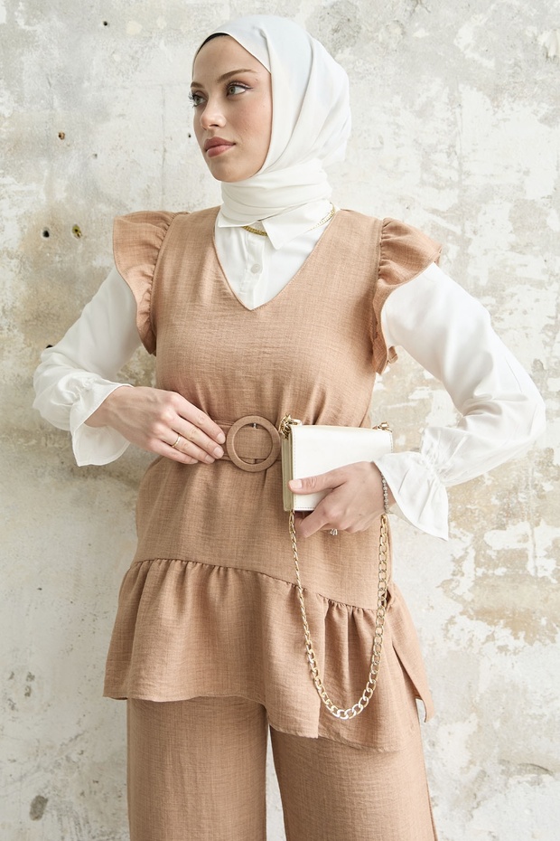 طقم ثلاثي مكشكش على الكتف - جملي - 2