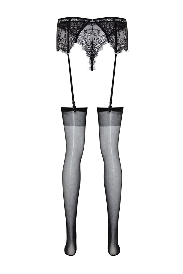 Czarne koronkowe dzianinowe majtki, podwiązki i pończochy Thmss24Cc00022 - 8