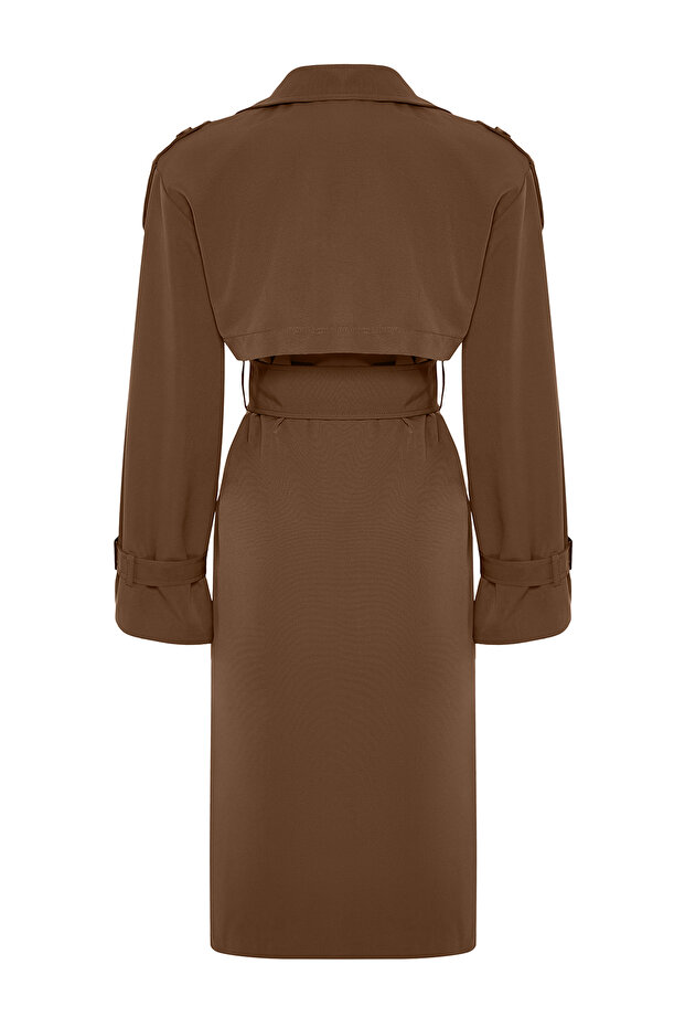 Kahverengi Oversize Kuşaklı Trençkot TWOSS21TR0005 - 13