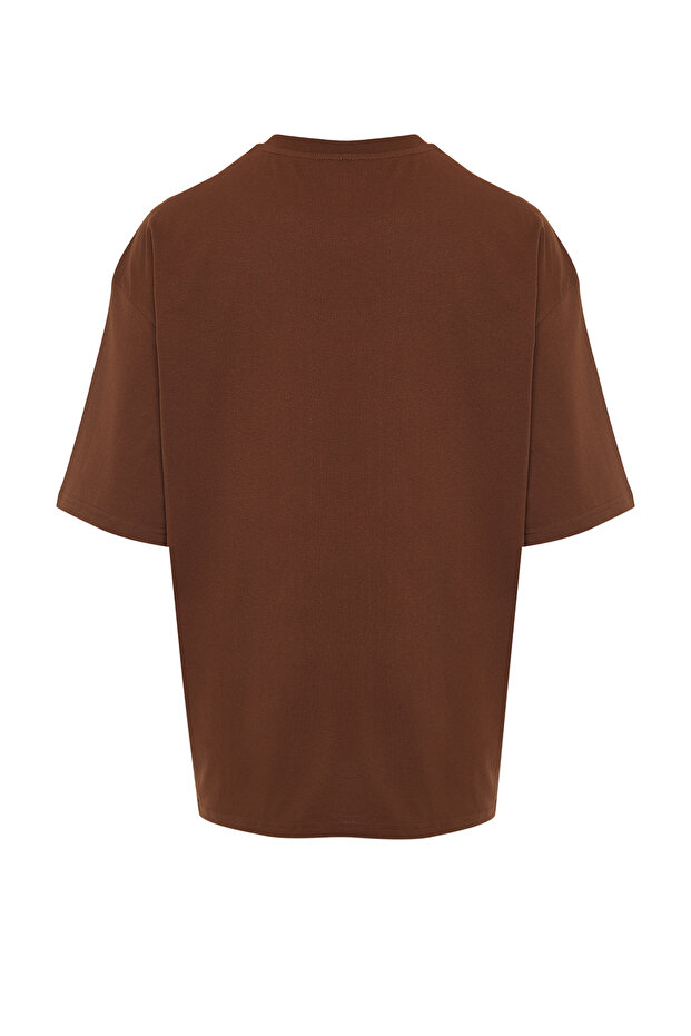 Kahverengi Oversize/Geniş Kesim Dinozor Nakışlı %100 Pamuklu T-Shirt TMNSS23TS00243 TMNSS23TS00243 - 8