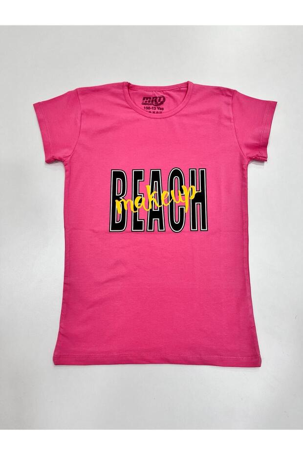 Beach Printed Girls' T-Shirt/ Girls' Short Sleeve T-Shirt/Stretchy Combed Cotton T-Shirt (Slim)