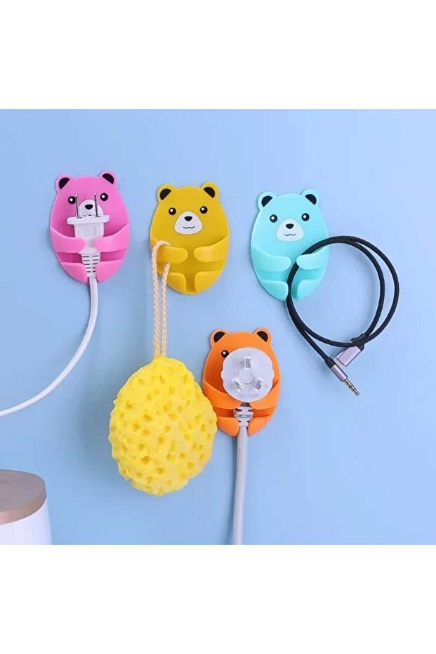 4 قطعة ذاتية اللصق الدب نمط التوصيل شماعات وعاء المقبس حامل كابل - 2