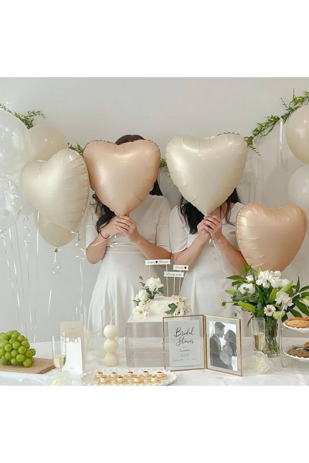 Beige and milk coffee foil heart balloon 4 pieces