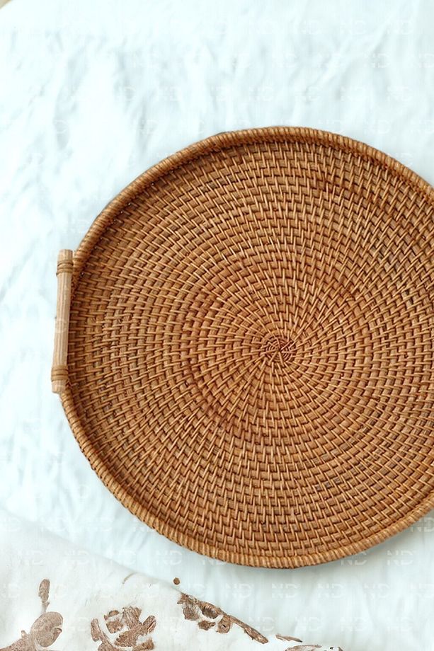 Bohem Rattan Kulplu Hasır Tepsi 35, Iskandinav, Modern - 3