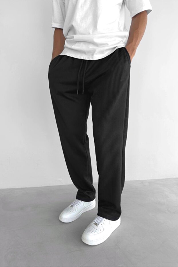 Baggy Fit Loose Fit Men's Black Corded Jogger