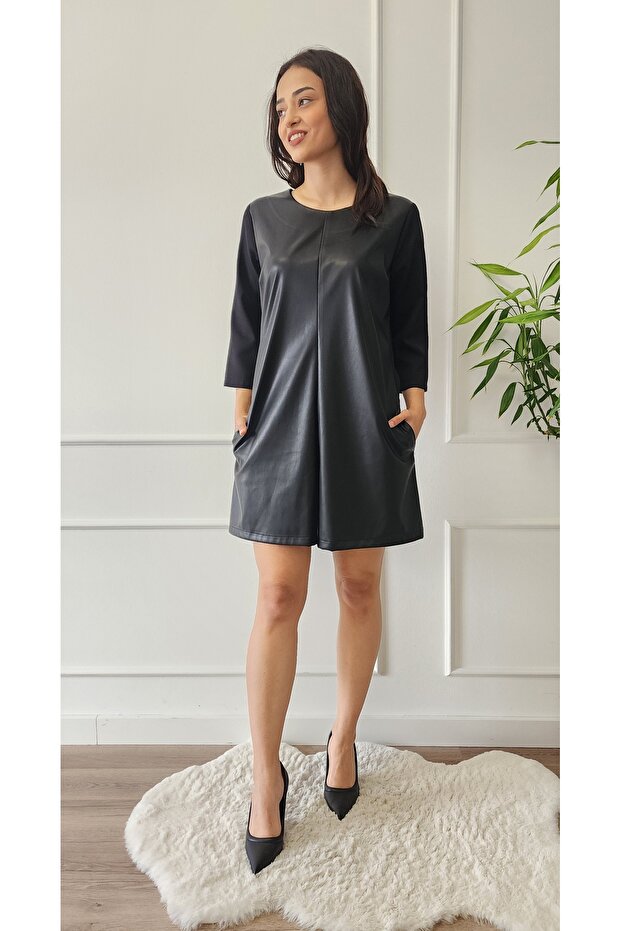 Önü Deri Şort Tulum - 1