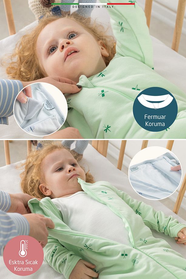 EleleLife Dolgulu Çoçuk/Bebek Uyku Tulumu 2.7 Tog Yeşil Sanno - 6