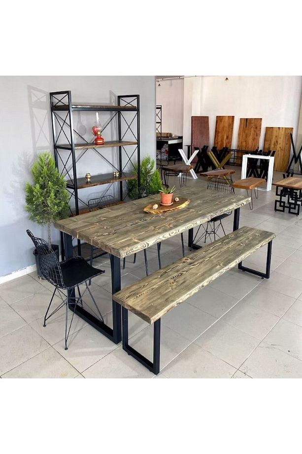 Metal Ayak Masa Ayağı Ahşap Kütük Masif Çalışma Yemek Mutfak Ofis Masası Retro Ayak 2 Adet 70 Cm - 6