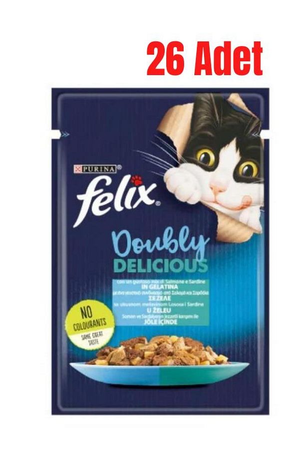 Felix Çifte Lezzet Somonlu ve Sardalyalı Yetişkin Kedi Konservesi 85 Gr x 26 Adet - 1