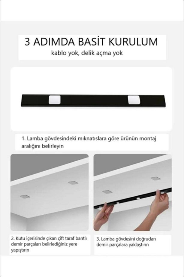 Hareket Sensörlü - Dekoratif Gece Lambası - Usb Şarjlı Led Aydınlatma Siyah Kasa 40cm Şarjlı Dolap L - 6