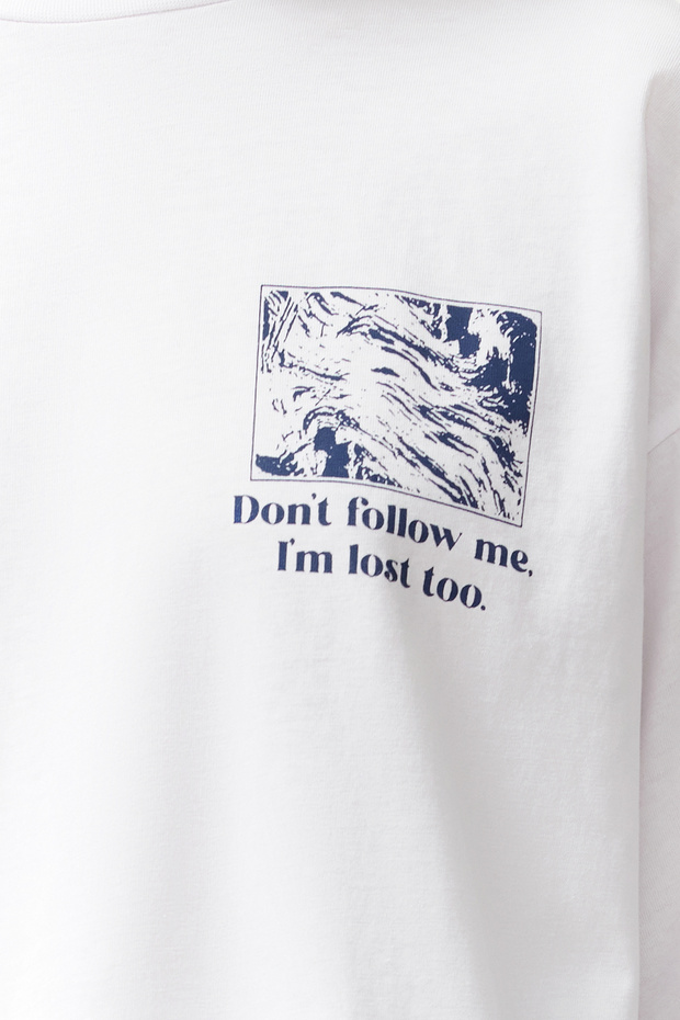Beyaz %100 Pamuk Sırt ve Ön Baskılı Oversize/Rahat Kesim Örme T-Shirt TWOSS24TS00234 - 4