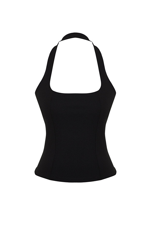 Siyah Fitted/Vücuda Oturan Esnek Örme Bluz TWOSS24BZ00492 - 7