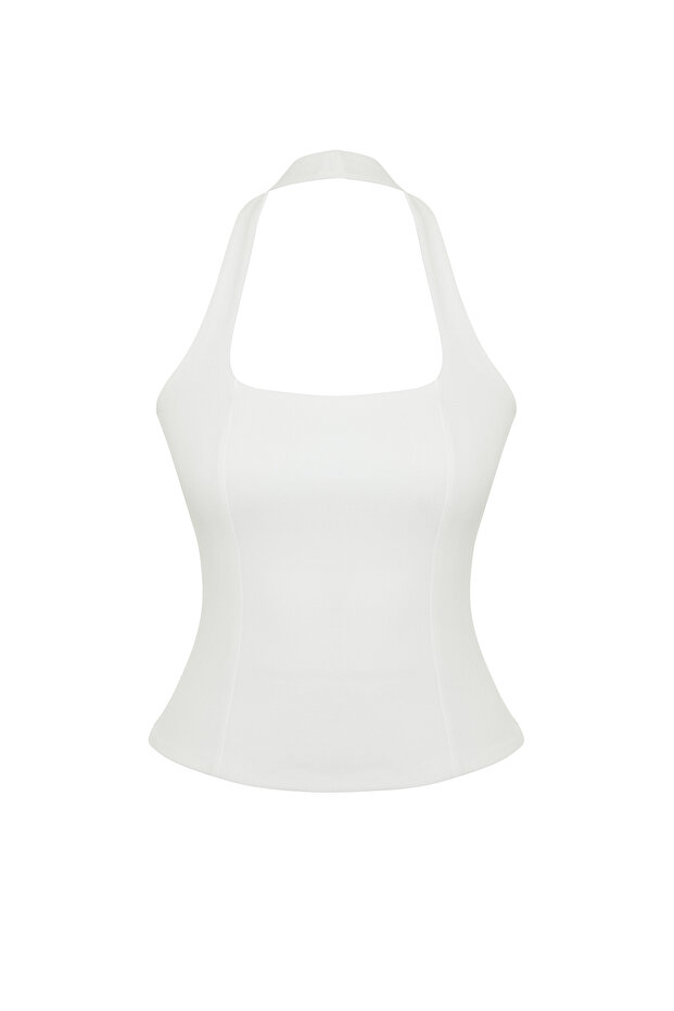 Beyaz Fitted/Vücuda Oturan Esnek Örme Bluz TWOSS24BZ00492 - 7