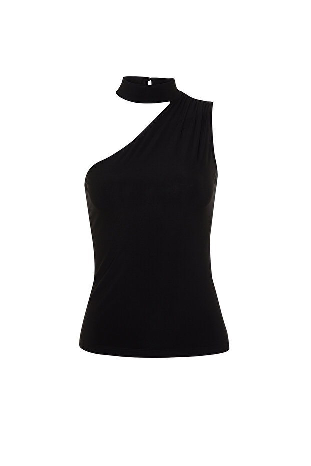 Siyah Choker Yaka Fitted/Vücuda Oturan Esnek Örme Bluz TWOSS24BZ00507 - 7