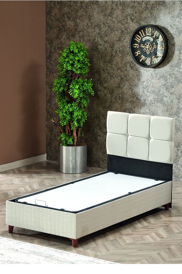 Prestij Tek Kişilik Baza Başlık Set Krem 90x190 cm - 1