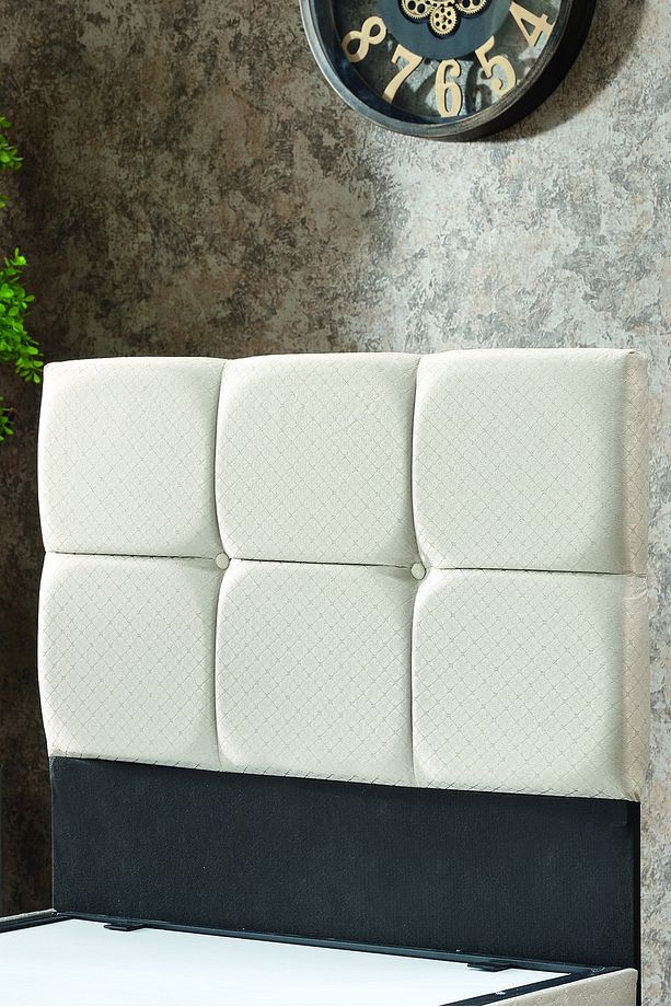 Prestij Tek Kişilik Baza Başlık Set Krem 90x190 cm - 2