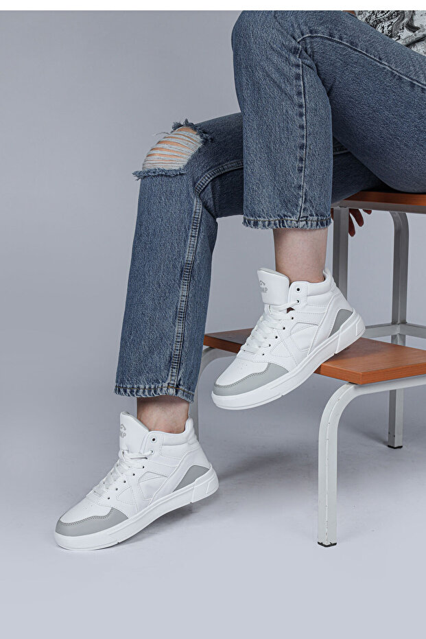 28746 High Top White - Gray Women's Sneaker Casual Sneakers