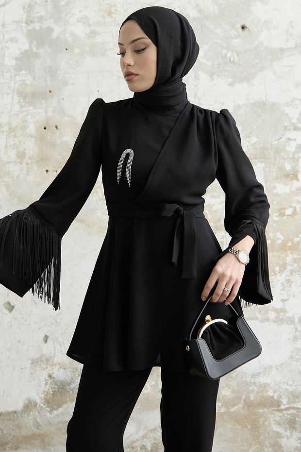 Krepová sada se střapcem se střapcem - černá - 3