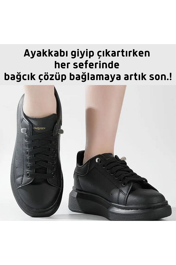 Süper Pratik Elastik Bağcık, Metal Tokalı Lastikli Ayakkabı Bağcığı, Akıllı Bağcık, 1 Çift - 6