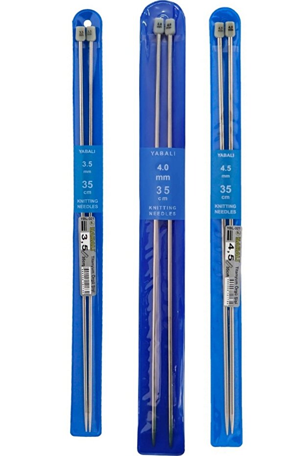 YABALI Titanyum Örgü Şişi Seti 3 ÇİFT 35 cm No:3,5 mm-4,0 mm-4,5 mm - 1