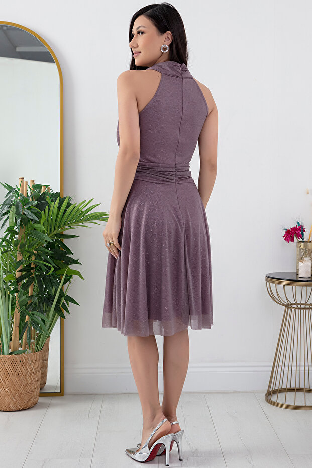 13376 C Yaka Simli Tül Elbise - 7