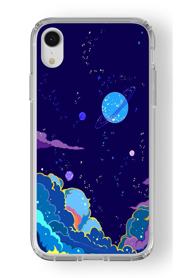 حافظة شفافة مطبوعة بتصميم كوكب متوافقة مع هاتف iPhone XR