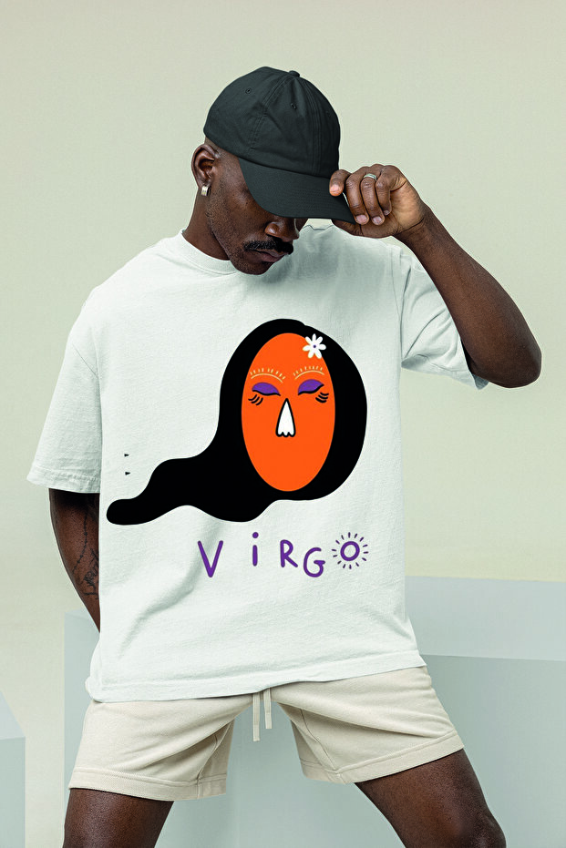 Trend Virgo Zodiac Sign Printed Oversize Unisex T-Shirt 065781-81347