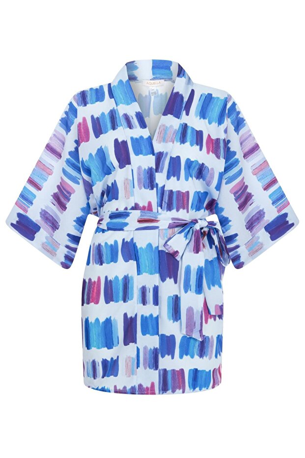 كيمونو قصير أزرق منقوش - 1