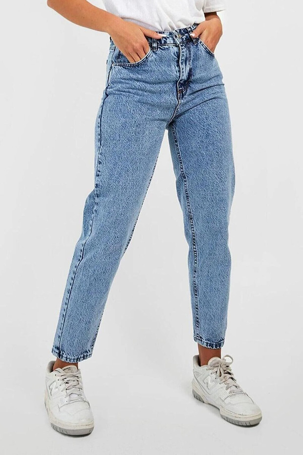 Jaxen Women's 90's Blue Snow Wash Mom Jeans Lycra Stretchy High Waist Jeans