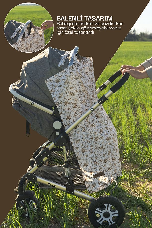 Çok Amaçlı Bebek Emzirme Örtüsü/Önlüğü; Puset, Bebek arabası örtüsü, Extra Büyük, Çıtır Seri, Kahve - 3