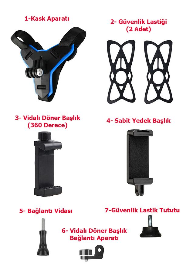 Kask Telefon Aksiyon Kamera  Bağlantı Aparatı Ayarlanabilir ÇİFT BAŞLIKLI VE YEDEK LASTİKLİDİR - 3