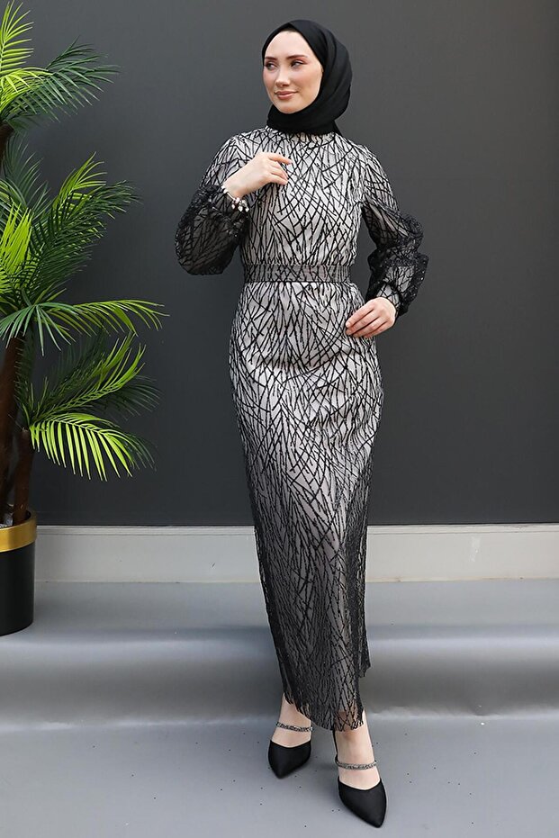 Farah Black Hijab Evening Dress