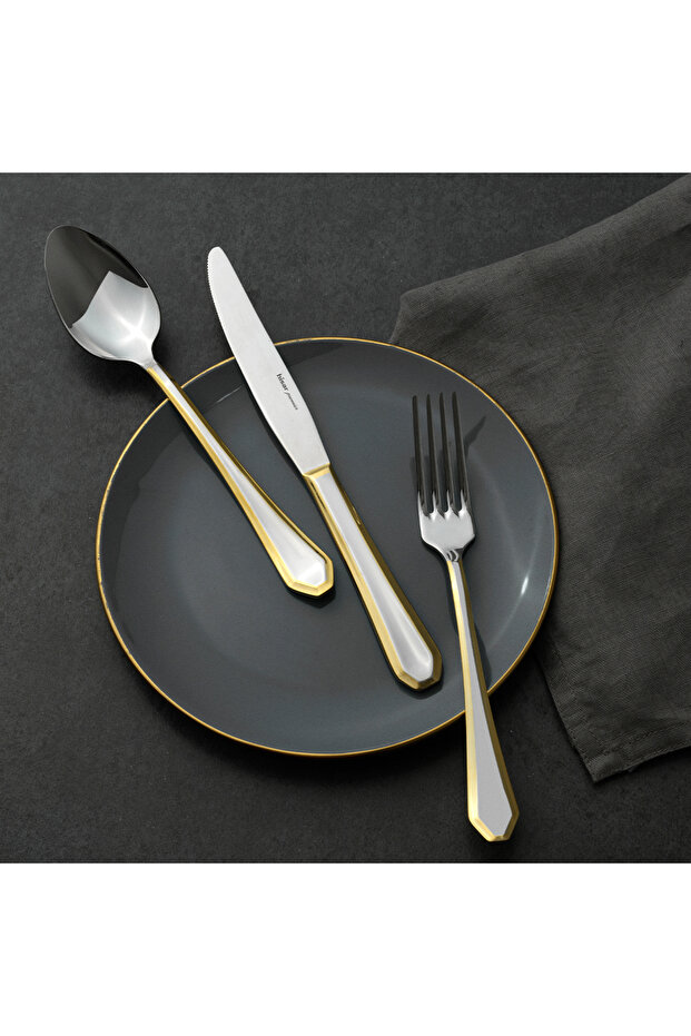 Riva Gold 84 Piece Steel Cutlery Set for 12 People