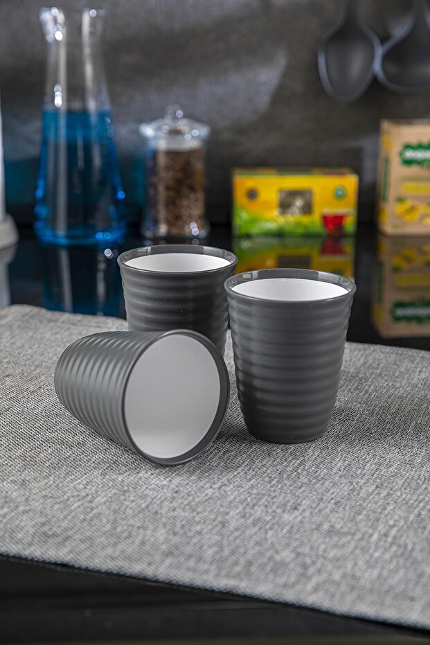 3 Pieces of Gray Vera Plastic Water, Drink, Picnic Cup 0.35 Lt - Ø8.5 - 1