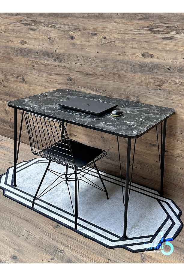Siyah Metal Ayaklı 60x120 Cm (TEK MASA) Siyah Mermer  Mutfak - Balkon - Çalışma Masası - 1