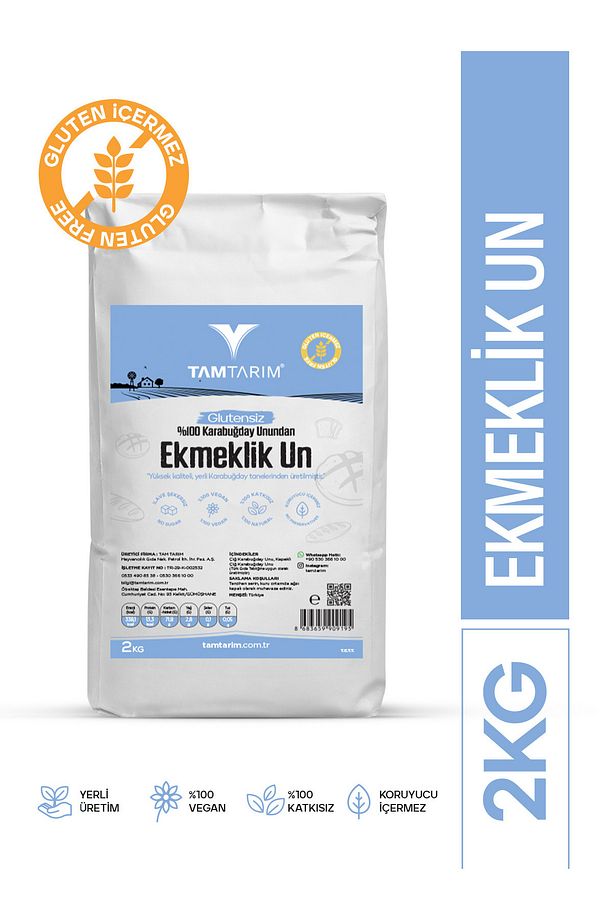 Glutensiz %100 Tam Çiğ Karabuğday Unundan Ekmeklik Un 2 Kg - 1