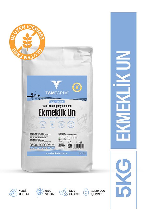 Glutensiz %100 Tam Çiğ Karabuğday Unundan Ekmeklik Un 5 Kg - 1