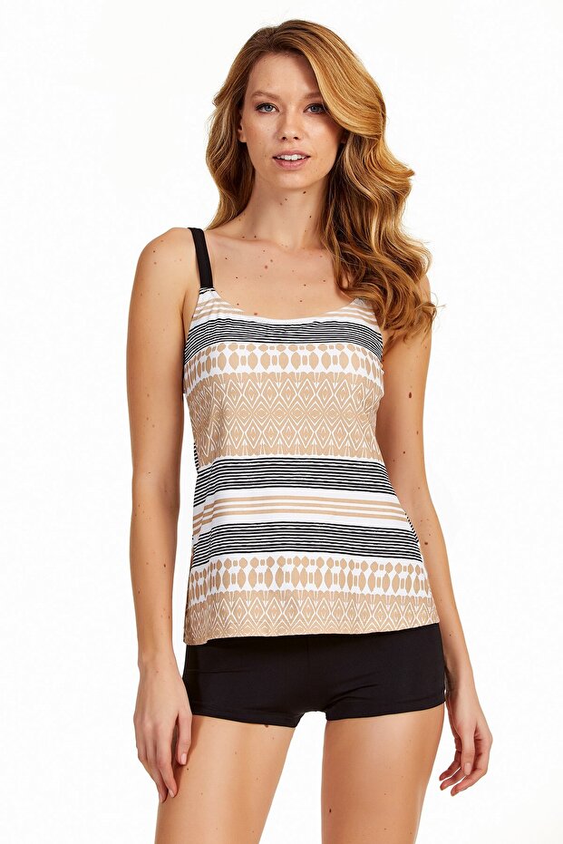 Çizgili Desenli Şortlu Tankini - 1