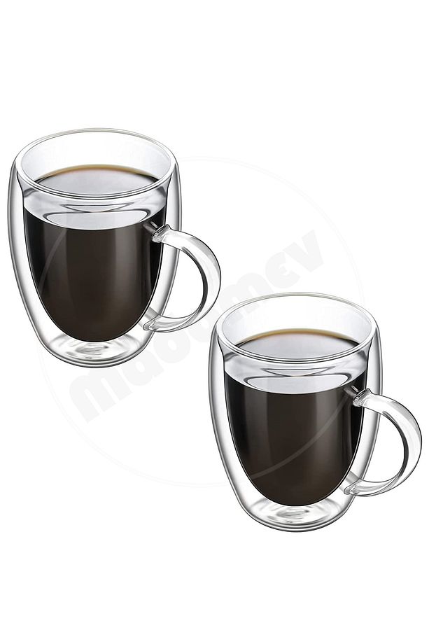 Çift Cidarlı Bardak Kupa 350 Ml Ev Ofis Espresso Kahve Çay Fincanı Borosilikat Kulplu Cam Bardak - 5