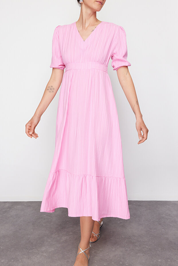 Pembe  Regular Dokuma Elbise TEDSS24EL00036 - 2