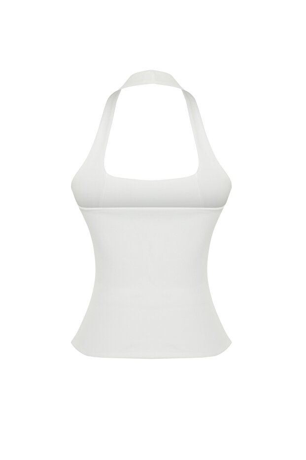 Beyaz Fitted/Vücuda Oturan Esnek Örme Bluz TWOSS24BZ00492 - 8