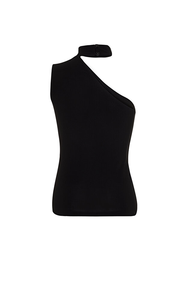 Siyah Choker Yaka Fitted/Vücuda Oturan Esnek Örme Bluz TWOSS24BZ00507 - 8