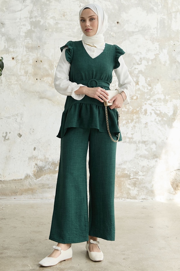 Frilly Shoulder Triple Set - Emerald Green