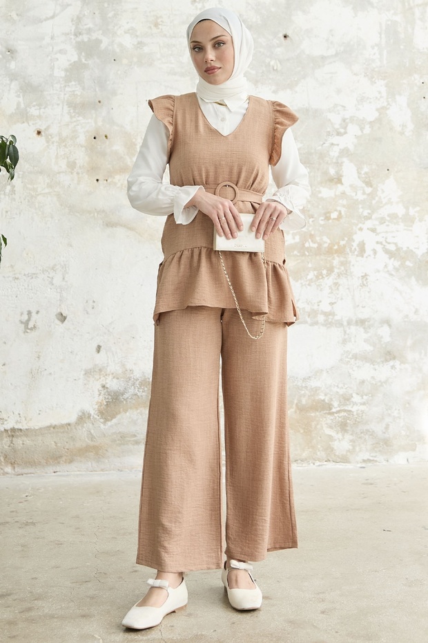 طقم ثلاثي مكشكش على الكتف - جملي - 4