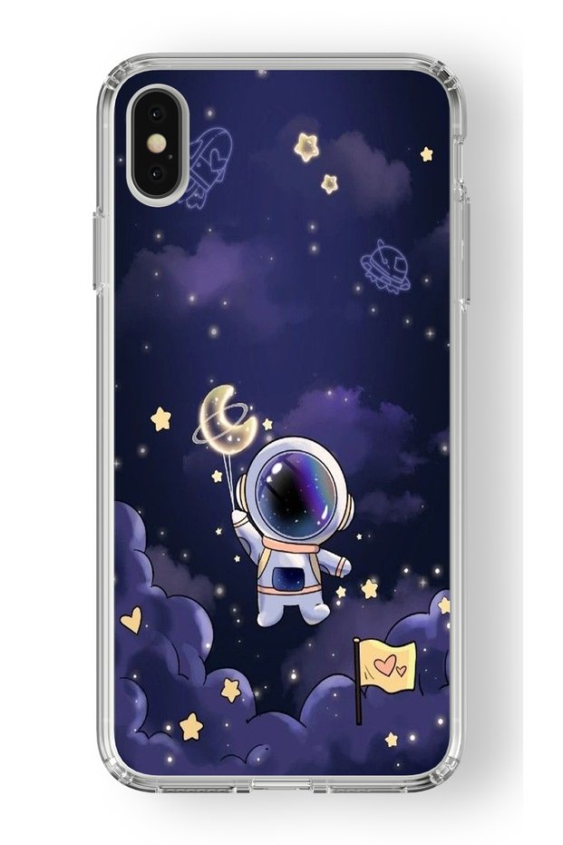 حافظة شفافة مطبوعة بتصميم رائد الفضاء متوافقة مع هاتف iPhone X وXs