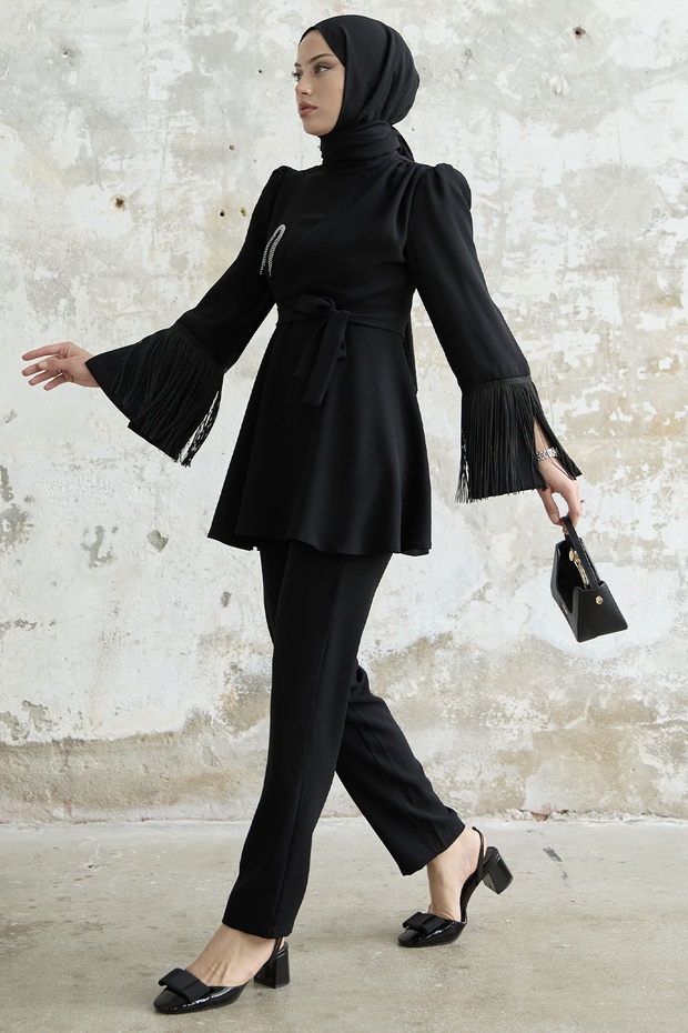 Krepová sada se střapcem se střapcem - černá - 4