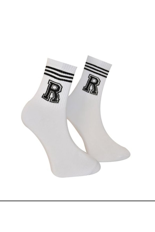 Unisex "R" Colorful Plain Cheerful College Tennis Socks